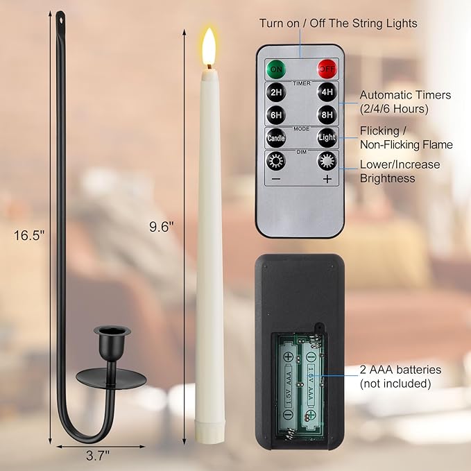 Tessco for you Metal Wall Mount Candle Sconces with 9.6" LED Flameless Taper Candles and Remote Timer 16.5" Wall Hanging Sconces Set for Living Room Fireplace Hallway Stairway(Black,4 Set)