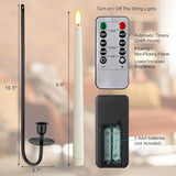 Tessco for you Metal Wall Mount Candle Sconces with 9.6" LED Flameless Taper Candles and Remote Timer 16.5" Wall Hanging Sconces Set for Living Room Fireplace Hallway Stairway(Black,4 Set)
