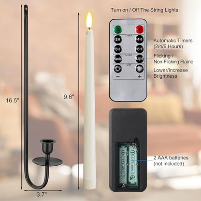 Tessco for you Metal Wall Mount Candle Sconces with 9.6" LED Flameless Taper Candles and Remote Timer 16.5" Wall Hanging Sconces Set for Living Room Fireplace Hallway Stairway(Black,4 Set)