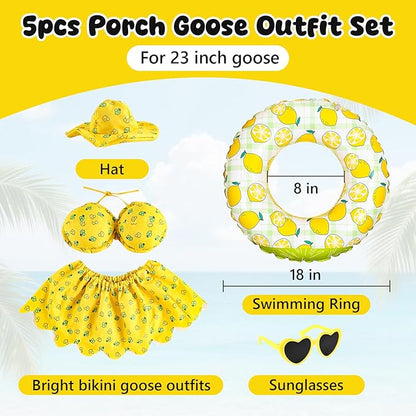 Bikini Porch Goose Outfits, 23" Goose Statue Bikini Lemon Costume Summer Porch Goose Outfits, Durable Hawaiian Goose Clothes with Sunglasses and Swim Ring, Outdoor Yard Patio Garden Decor