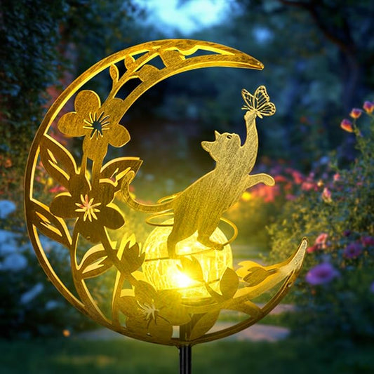 Moon Cat Waterproof Outdoor Cat Lover Solar Light for Garden, Yard, Patio Decor, Auto On/Off, Long-Lasting Battery, Unique Gift for Women Mom, Grandma, Christmas