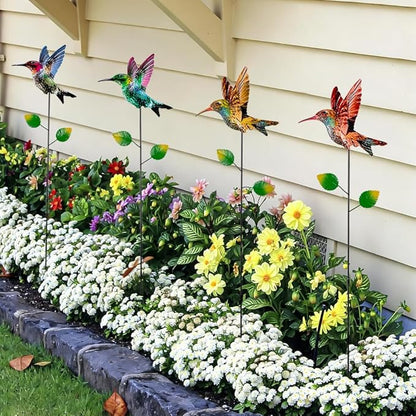 4 Pack Hummingbird Decorative Garden Stakes,Waterproof Garden Decor for Outside,Metal Yard Art Spring Decor for Outdoor Porch Lawn Pathway