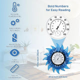 Outdoor Thermometer, Large Thermometer Outdoor Waterproof, Flowers Decorative Outdoor Thermometers for Patio, Outside Thermometer with Humidity