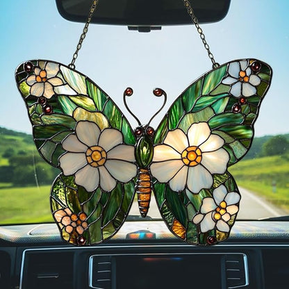 Daisy Fresh Butterfly Acrylic Suncatcher Stained Glass Effect Window Car Hanging Christmas Ornament Indoor Outdoor Decor Garden Sun Catcher Panel for Butterfly Lover for Women Mom Grandma