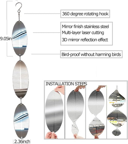 DJUAN Metal Bird Scare Discs Set-Highly Reflective Double-Sided Bird Reflectors,Extra Sparkly Wind Spinners Outdoor Garden Decor, Bird Devices Deterrent to Scare Birds Away from Yard Patio Farm