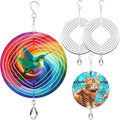 4Pack 8inch Sublimation Wind Spinner Blanks 3D Aluminum Metal Wind Sculpture Kinetic Spinners for Yard and Garden Indoor Art Ornaments Hanging Decoration (Geometric)