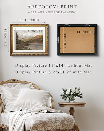 ARPEOTCY Vintage Gold Framed Wall Art, 13x16 inch Nature Seaside Landscape Retro Paintings Canvas Prints Aesthetic Home Wall Decor for Living Room Bedroom Bathroom Antique Pictures Frame Artwork