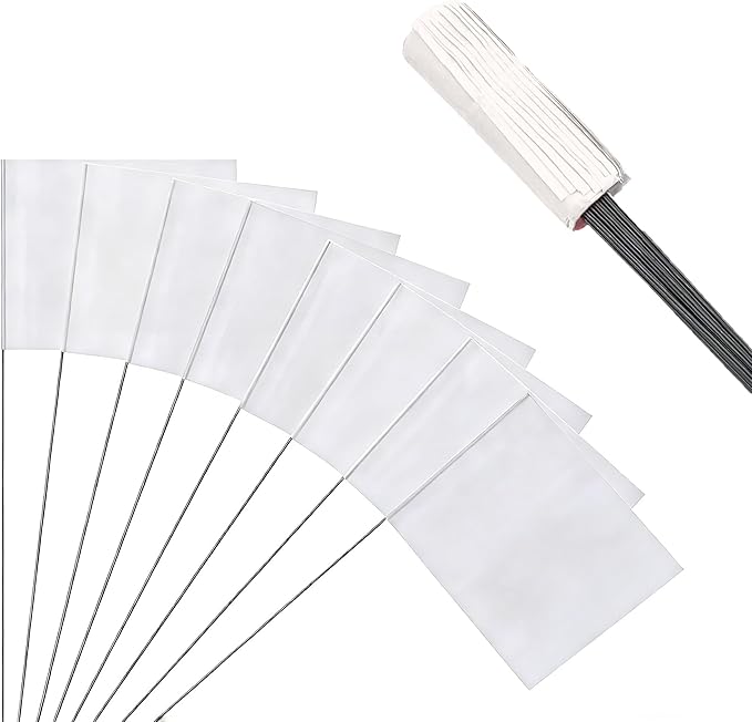50Pack White Marking Flags, JIZHGRAD 13x4x5 Inch Marker Flags Use for Yard & Lawn, Boundary & Dog Training, Survey & Landscape, Sprinkler & Surveyor, Garden & Construction, High Visibility, Sturdy, Versatile, UV & Weather Resistant