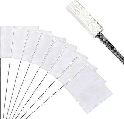 50Pack White Marking Flags, JIZHGRAD 13x4x5 Inch Marker Flags Use for Yard & Lawn, Boundary & Dog Training, Survey & Landscape, Sprinkler & Surveyor, Garden & Construction, High Visibility, Sturdy, Versatile, UV & Weather Resistant