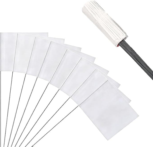 50Pack White Marking Flags, JIZHGRAD 13x4x5 Inch Marker Flags Use for Yard & Lawn, Boundary & Dog Training, Survey & Landscape, Sprinkler & Surveyor, Garden & Construction, High Visibility, Sturdy, Versatile, UV & Weather Resistant