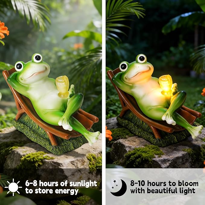 Frog Garden Statue Garden Decor for Outside for Yard、Balcony 、Lawn and Gifts for Women, Unique Artistic Housewarming Presents Gift