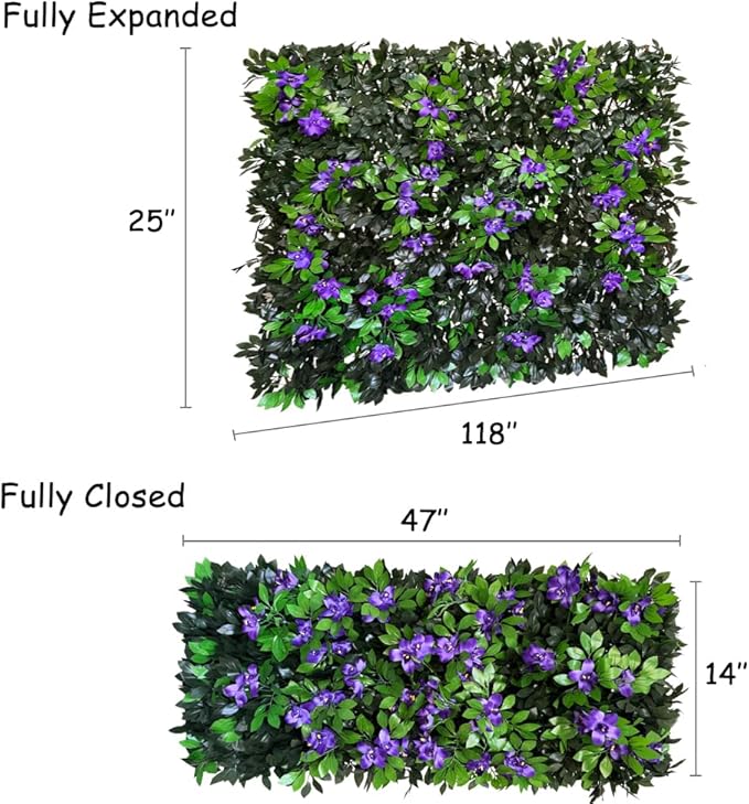 Expandable Privacy Screen with Artificial Flower for Balcony Patio Fence Greenery Privacy Fence Outdoor Leafy Purple Flowers 1pcs