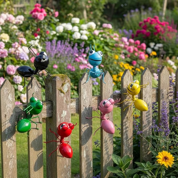 Cruis Cuka Metal Yard Art Garden Decorative Cute Ant Outdoor Wall Sculptures - Set of 6