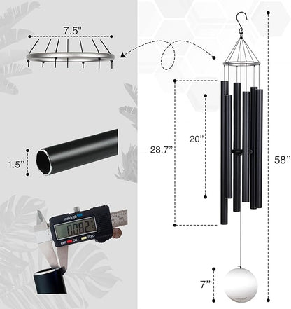 Extra Large Wind Chimes for Outside Deep Tone - 58'' Wind Chimes Outdoor Clearance, Deep Tone Chimes, Windchimes Outdoors, Memorial Wind Spinner, Sympathy Gift, Home Décor (Black)