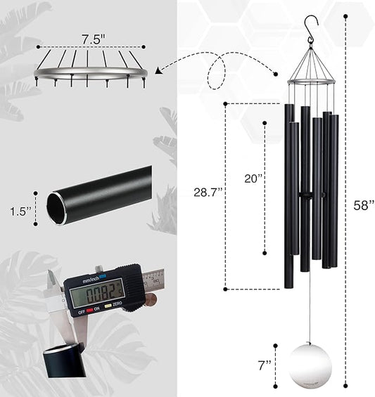 Extra Large Wind Chimes for Outside Deep Tone - 58'' Wind Chimes Outdoor Clearance, Deep Tone Chimes, Windchimes Outdoors, Memorial Wind Spinner, Sympathy Gift, Home Décor (Black)