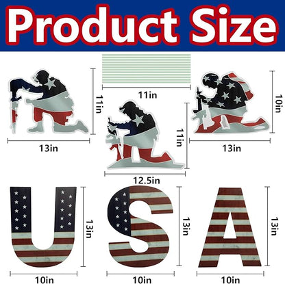 6 Pcs 4th of July Yard Signs Decorations, Independence Day Soldiers and USA Letter Lawn Patio Sign, Memorial Day Decoration Patriotic Lawn Sign with 12 Stakes for Home Garden Pathway Decor
