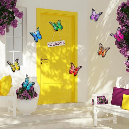 Jetec 8 Pcs Metal Butterfly Wall Decor 6.5 Inch Outdoor Butterflies Wall Art Sculpture 3D Butterfly Hanging Decoration for Spring Outside Fence Garden Yard Home Patio Balcony(Bright Style)
