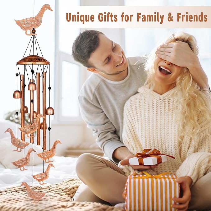 GDNSFIT Duck Wind Chimes for Outside, Metal Windchimes Outdoors, Duck Gifts for Women/Men, Memorial/Birthday Gifts, Garden Decor for Outside, Patio or Yard, Durable Chimes for Outdoors