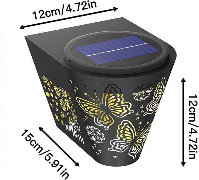 2 Pack Solar Fence Lights Outdoor Wall lihgts Decorations Metal Solar Deck Lights Waterproof LED Solar Powered Step Lights Warm White Light Decorative Lighting for Garden, Front Door, Backyard (metal)