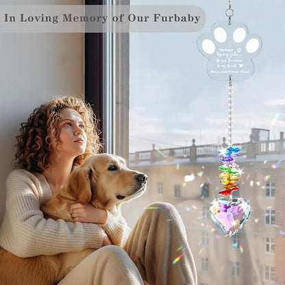 Dog Memorial Gifts, K9 Dog Memorial Crystal Suncatcher, Pet Loss Gift, Pet Sympathy Remembrance Bereavement Gifts (Color-Pet Paw)