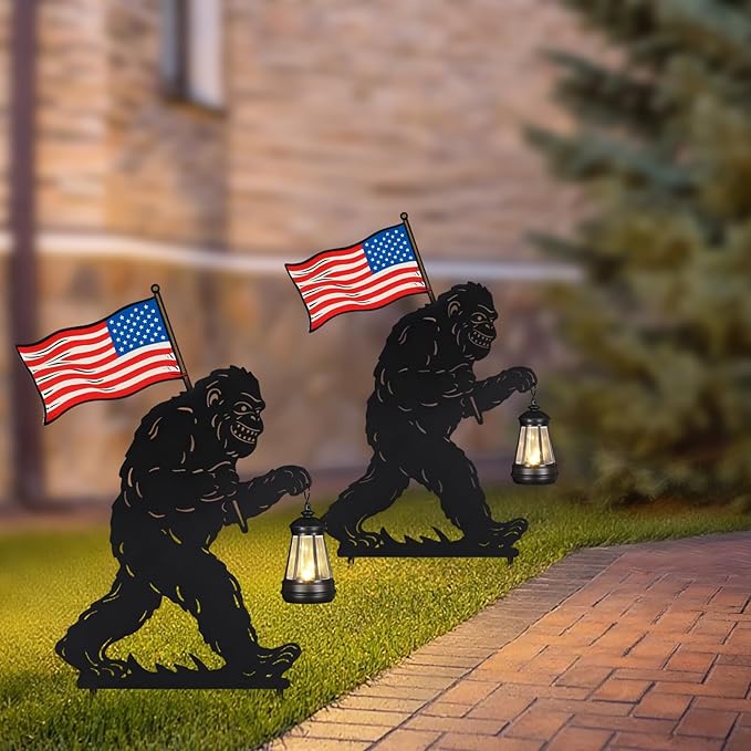 Solar Garden Stake Decorative Lantern for Outdoor, 2 Pack Metal Bigfoot Silhouette Lights for Lawn, Pathway, Patio, Yard Outdoor Decor Gifts for Women Mom and Grandma