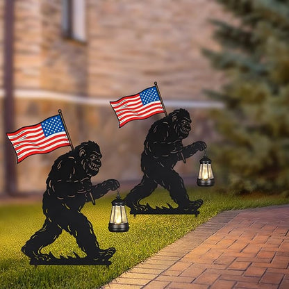 Solar Garden Stake Decorative Lantern for Outdoor, 2 Pack Metal Bigfoot Silhouette Lights for Lawn, Pathway, Patio, Yard Outdoor Decor Gifts for Women Mom and Grandma