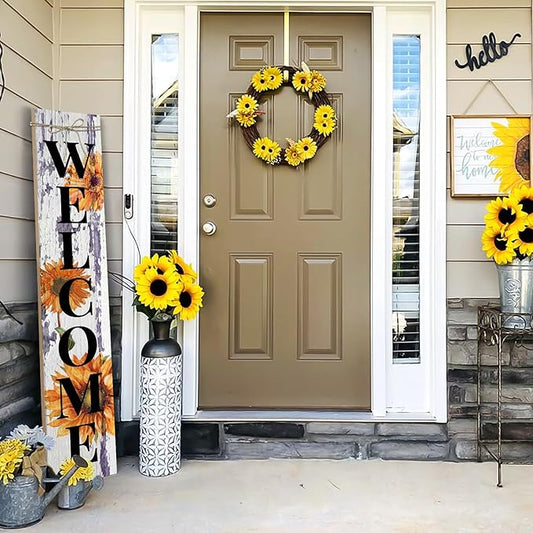 Sunflower Welcome Porch Sign Decor Summer Wooden Hanging Sign Door Porch Standing Decorative Signs Plaques for Front Door Farmhouse Outdoor Indoor Welcome Sign Wall Craft Decor 47.2"H