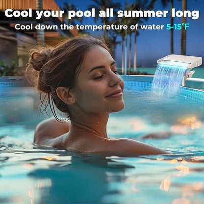 Pool Fountain, Pool Fountains for Above Ground Pools with Light, Relaxing Waterfall Ground Swimming Pool Attachment, Water Spillway Koi Pond Waterfalls Fountains Kit (White-Colorful Light)
