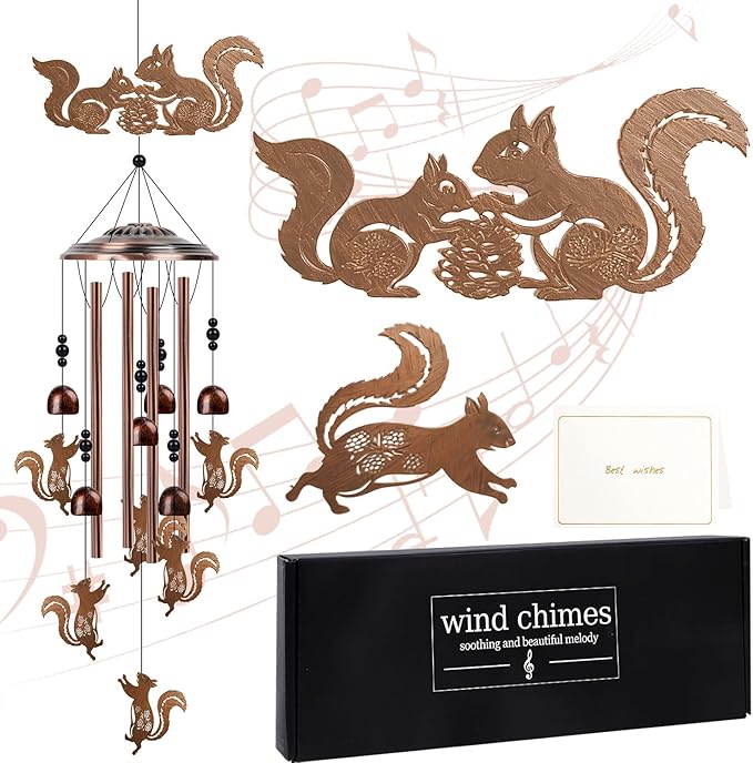 Squirrel Gifts Wind Chimes - Squirrel Gifts for Women Men, Birthday Housewarming Christmas Festival Presents, Animal Metal Memorial Wind Chimes for Outside Porch Patio Yard Garden Decor