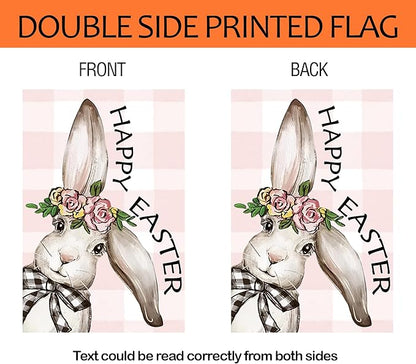 Happy Easter Garden Flags 12x18 Inch Vertical Double Sided Outside, Easter Bunny Rabbit Yard Flag Decor, Spring Summer Holiday Outdoor Seasonal Decorations for Home