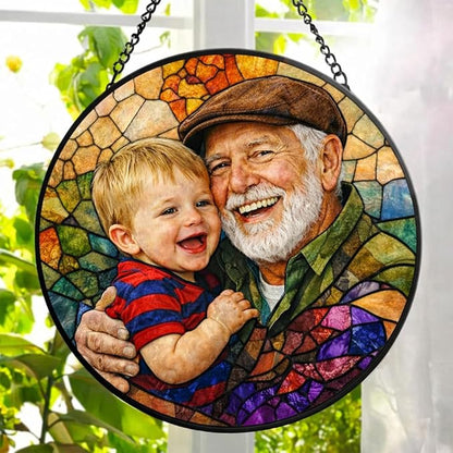 Personalized Grandma Stained Glass Sun Catcher, Custom Photo Window Hanging, Personalized Stained Glass, Gift for Grandma, Grandparents, Christmas, Birthday, Keepsake, Christmas Ornament, P3