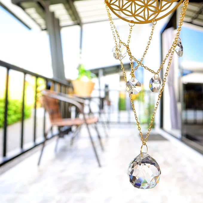 Flower of Life Crystal Suncatcher, Sacred Geometry Wall Decor, Home Office Garden Decorative Hanging Ornament