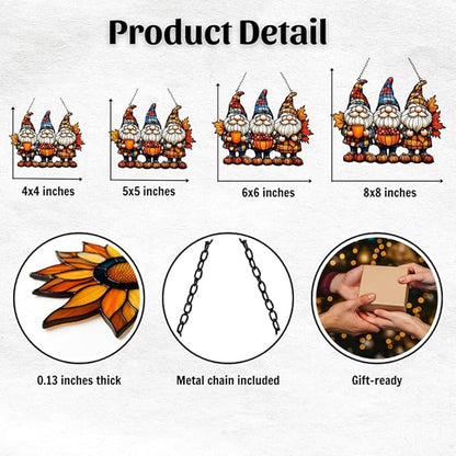 Autum Gnome Punpkin Acrylic Suncatcher Stained Glass Effect Window Car Hanging Christmas Ornament Indoor Outdoor Decor Garden Sun Catcher Panel for Acrylic Suncatcher Lover for Women Mom Grandma