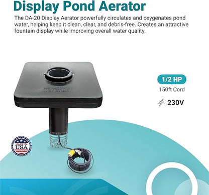 Scott Aerator DA-20 Display Pond Aerator – 1/2 Horse Power 230V 150ft Cord | Aerating Pond Fountain | Pond Aerator Pump for Small Ponds | Pond Aeration System | Made in USA