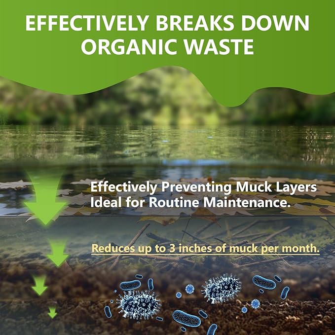 Muck Reducer, 5 LB Natural Sludge Solution Pellets for Ponds, Lakes, Powerful Away Muck and Odor Control, Treats Up to 35,000 Sq Ft, Natural Safe for Fish, Birds, Pet, Wildlife