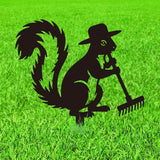 WADORN Squirrel Gardener Metal Decorative Garden Stakes, Black Squirrel Outdoor Statues Silhouette Cute Animal Stakes Ornaments for Yard Art Garden Patio Backyard Lawn Decors Squirrels Lover Gifts