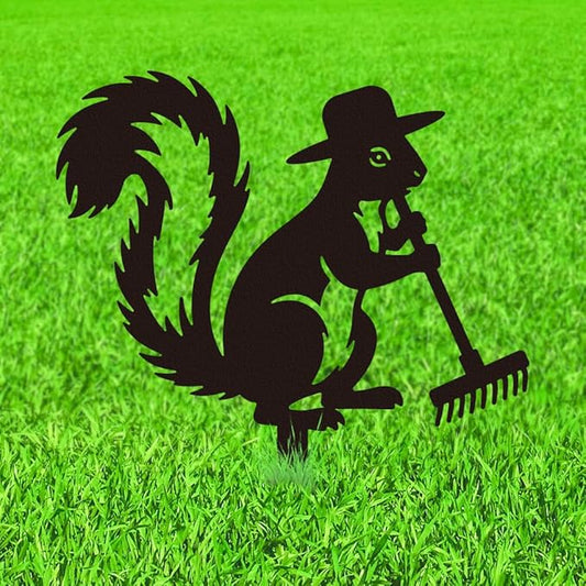 WADORN Squirrel Gardener Metal Decorative Garden Stakes, Black Squirrel Outdoor Statues Silhouette Cute Animal Stakes Ornaments for Yard Art Garden Patio Backyard Lawn Decors Squirrels Lover Gifts