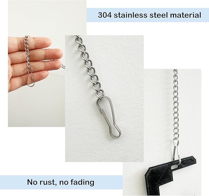 12 Pcs 20 Inch Stained Glass Window Hanging Chain - Silver 304 Stainless Steel, Window Art Decor, Patio Garden Outdoor Decorative Hanging Glass Panels Chains