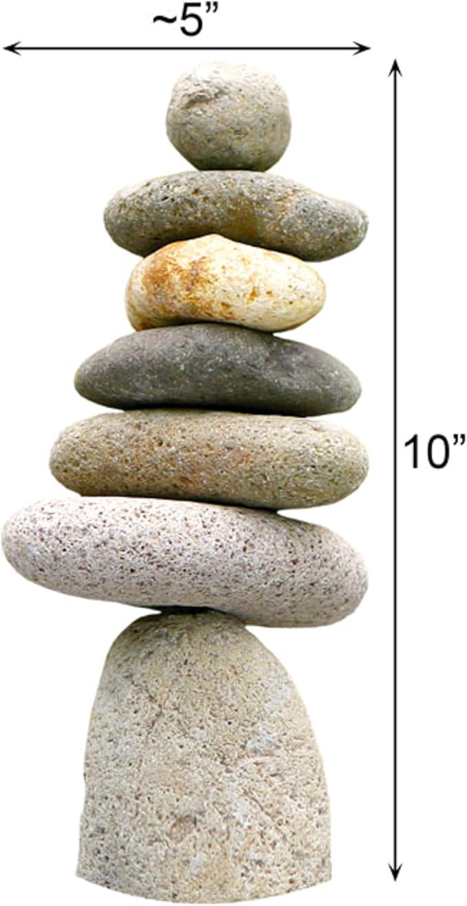 BestNest Ancient Graffiti Stone Cairns Set, 2-Piece Stacked Rock Sculptures with Metal Rod Support, 10" & 14" Garden Stone Towers for Zen, Japanese, or Wabi-Sabi Décor, Indoor Outdoor Home Ornament