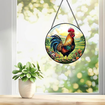 Rooster Sun Catchers Indoor Window, 20cm/7.87in Rooster Stained Glass Ornaments, Chicken Themed Gifts Women