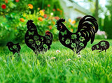Metal Chicken Garden Decor for Outside, 4 Pcs Metal Chicken Yard Art, Decorative Garden Stakes Chicken Gifts for Chicken Lovers Woman/Man, Patio/Lawn Outdoor Chicken Decor, Chicken Garden Art