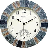 OCEST 13 Inch Large Outdoor Indoor Clock, Waterproof Wall Clock with Thermometer, Weather-Resistant Non-Ticking Battery Operated Decor for Patio, Pool, Lanai, Fence, Porch, Garden（Brown）
