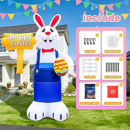12FT Giant Easter Inflatables Outdoor Decoration Inflatable Bunny Built in LED Lights Bunny Blow Up Yard Decoration for Lawn Garden Holiday Party(with Storage Bag)