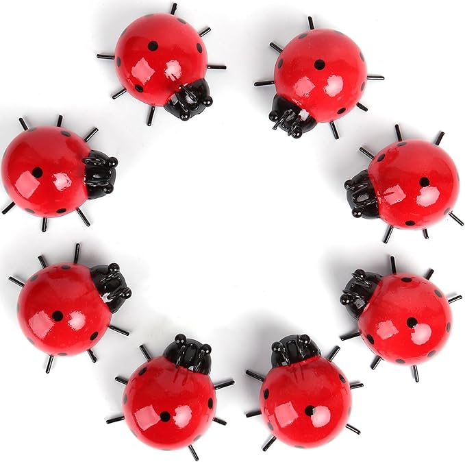 Cruis Cuka Metal Garden Decor for Outside Cute Ladybugs Yard Art Lawn Ornaments Wall Sculptures & Statues Outdoor Fence Decorations for Patio - Set of 8