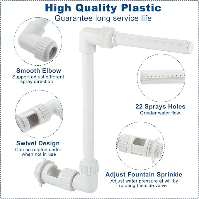 Pool Fountain for Inground Swimming Pool Adjustable Pool Fountains for Above Ground Pools Waterfall Fountain Kit Water Fun Sprinklers Fits Most 1.5" Above Inground Pools Threaded Return Jets