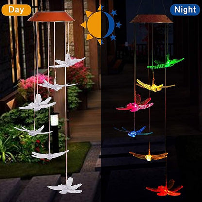 Tvoip Color Changing LED Solar Power Lamp Dragonfly Wind Chimes Garden Decoration Yard Waterproof LED Light Lighting Hanging Decor (Dragonfly)