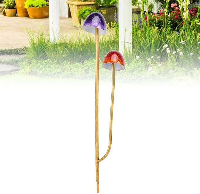 Diydeg Mushroom Garden Statue, Iron Construction Bright Colors Colorfast Mushroom Decor Simulated Mushroom Effortless Assembly Garden Decor Mushroom for Garden, Lawn