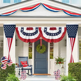 2Pack 65Inch Patriotic American Flags Door Bunting Banner Memorial Day Decoration Hanging Outside Porch Bunting Red White Blue Banner Outdoor Décor 4th of July USA Decor Pulldown for Veterans Labor Presidents Flag Election Day