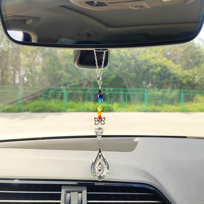 Crystal Sun Catcher Rear View Mirror Accessories, Colorful Crystals Suncatcher Car Mirror Hanging Accessories Car Decor, Hanging Ornament for Window Home Garden etc.
