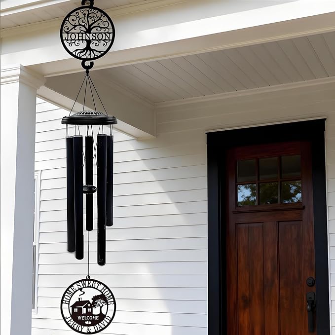 Personalized House Warming Gifts New Home, 37" Black Wind Chimes Housewarming Gifts, New Home Gift Ideas for Women Men Homeowners Couples Family Friends,Outdoor Decor for Patio,Garden,Yard